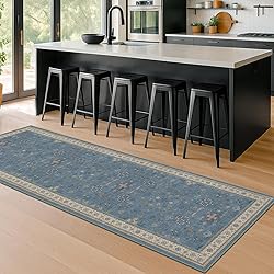 Boho 2x6 Non Slip Kitchen Rug Runner - Light Blue