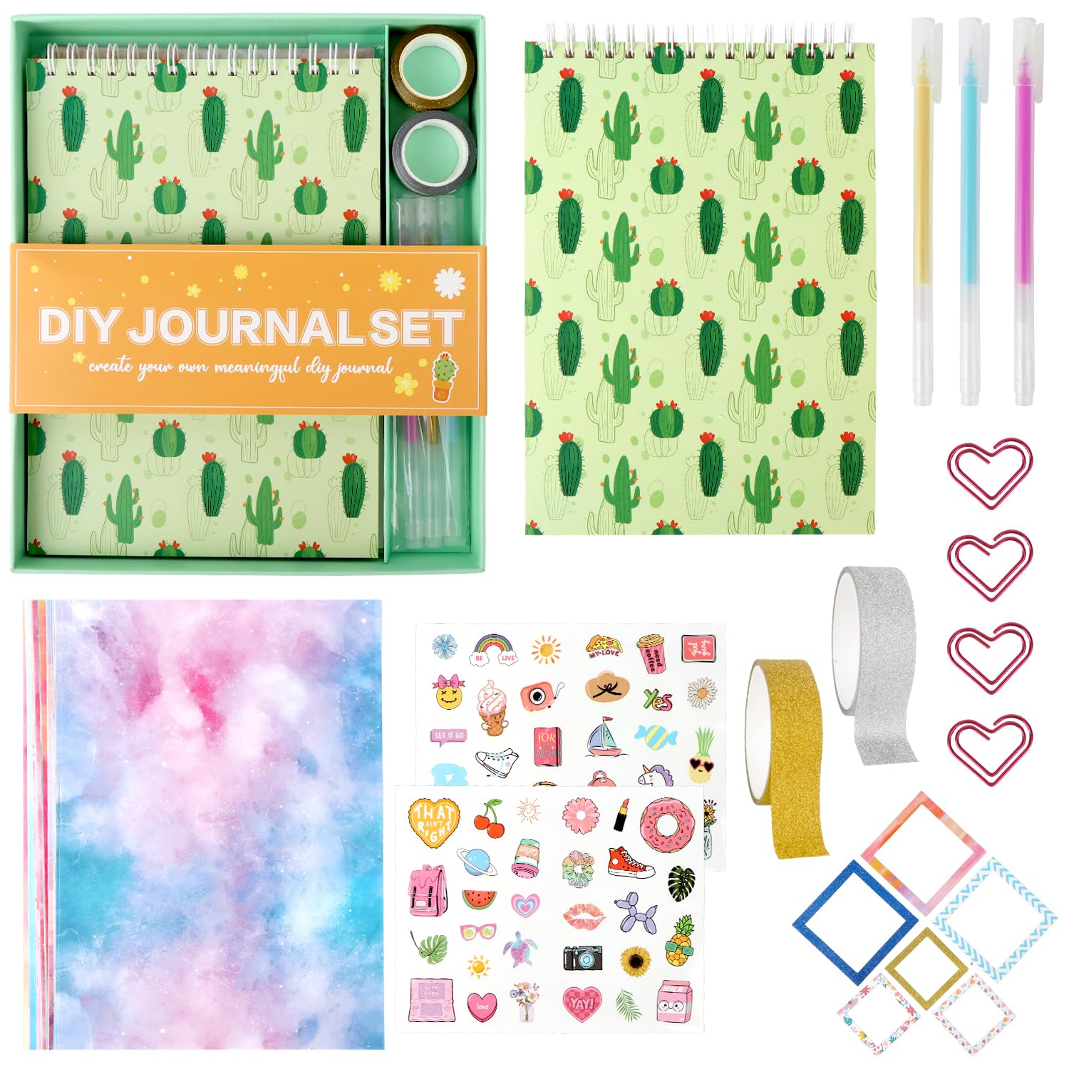 MOTIBACK DIY Cactus Journal Kit for Girls, Scrapbook Kit with Stickers, Photo Frames & Supplies, Creative Diary Gift Set for Kids Ages 8-14, Arts and Crafts Stationery