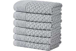 GREAT BAY HOME Light Grey Bath Towels - 100% Cotton 6 Pack 26x16 Hand Towel Set - Absorbent, Durable, Quick-Dry Towels for Bathroom