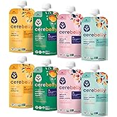 Cerebelly Organic Baby Food Pouches Variety Pack, Veggie & Fruit Purees, 16 Nutrients, No Added Sugar, Fiber & Non-GMO, 4oz, 8 Pack