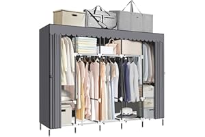 LOKEME Portable Closet, Great Size 82-Inch Portable Wardrobe with 5 Hanging Areas and 10 Storage Shelves for Hanging Clothes, Extra Sturdy 25mm Steel Tube and Easy to Assemble, Grey