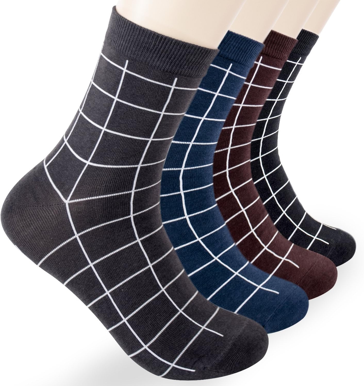 Mens 4 Pairs Luxury Colorful Stripe Design Cotton Crew Socks Size 7 to 11