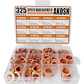 325 PCS Crush Copper Washers Assortment Kit; 10 Size Flat Sealing Copper Washers (M5-M14) for Electronic, Automotive, Motorcycles, Marine and Mechanical Use
