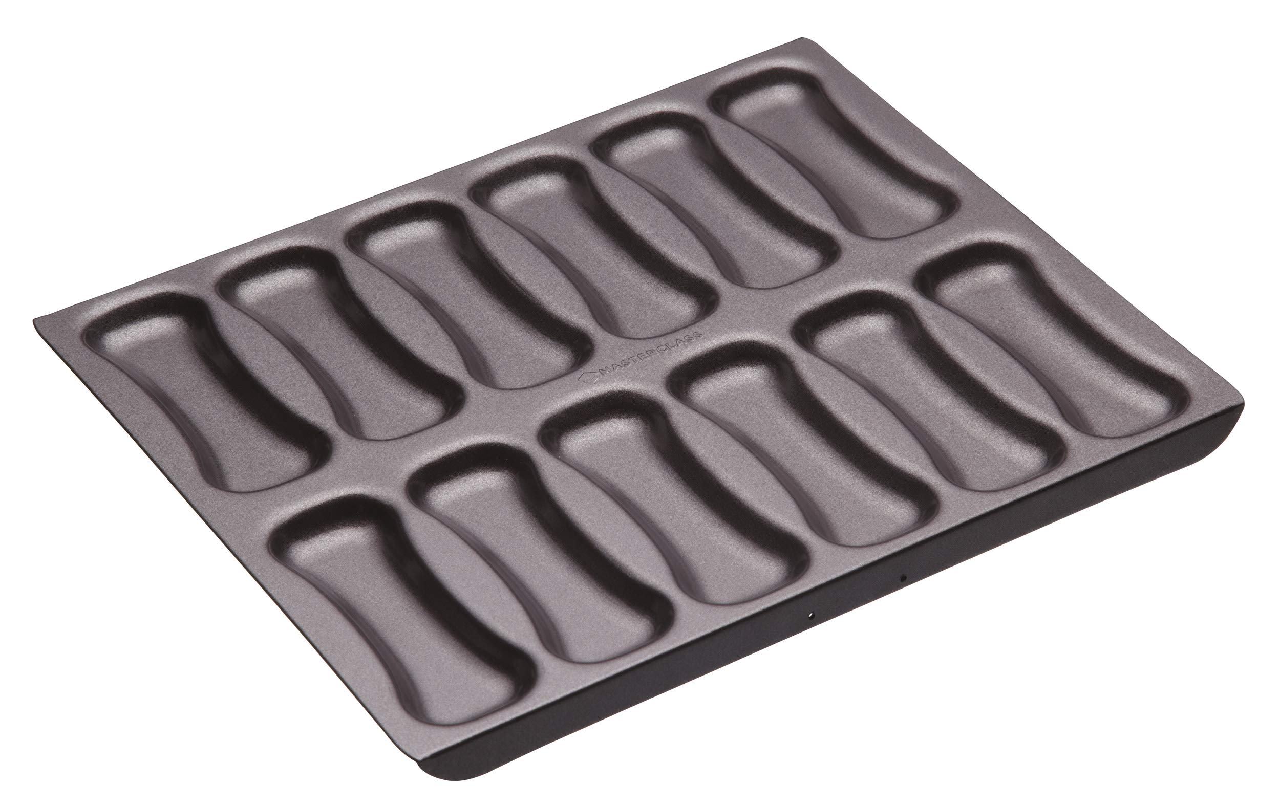 MasterClass KCMCHB81 12 Mould Eclair Baking Tray with PFOA Non Stick, Robust 1 mm Carbon Steel, 31 x 25.5 cm Tin, Grey