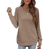 OFEEFAN Womens Sweatshirt Crewneck Long Sleeve Shirts High Low Tops Curved Hem