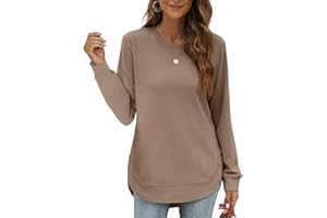 OFEEFAN Womens Sweatshirt Crewneck Long Sleeve Shirts High Low Tops Curved Hem