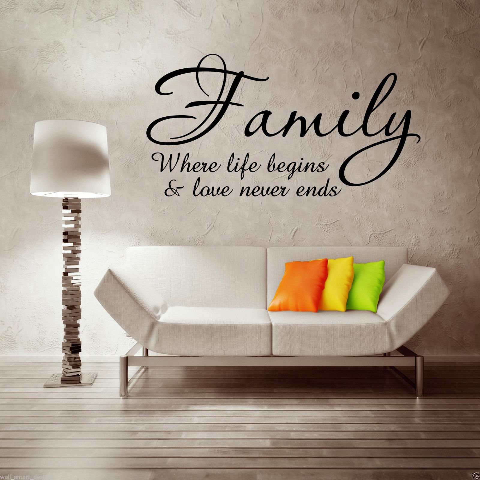 FAMILY LOVE LIFE BEGINS Wall Art Sticker Quote Decal Mural Transfer Stickers WSD705