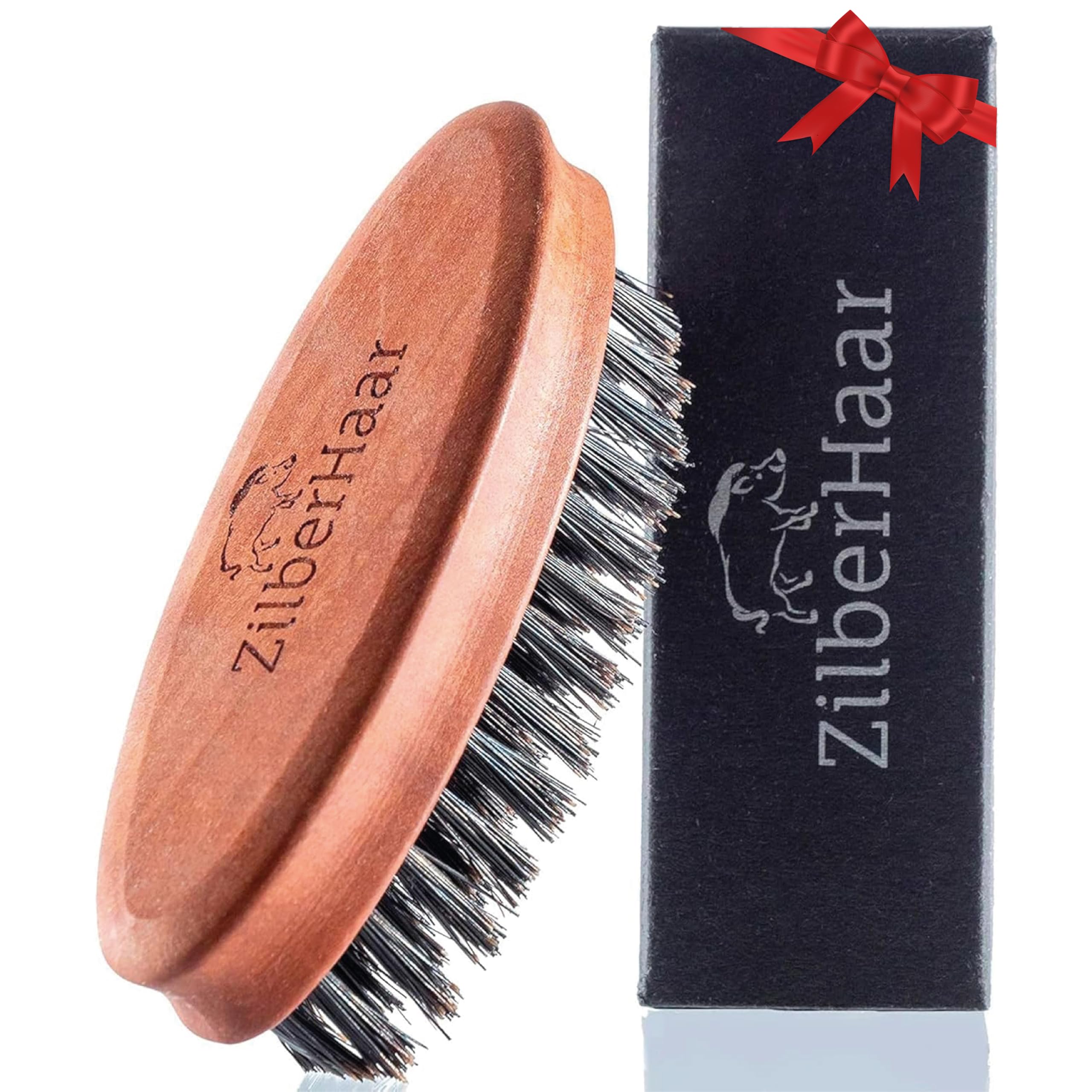 ZilberHaar - Pocket Mustache and Beard Brush - Stiff Boar Bristles and Pearwood - Perfect Beard Grooming Tool for Men - Relieves Beard Itch, Works with all Beard Balms and Beard Oils - Made in Europe