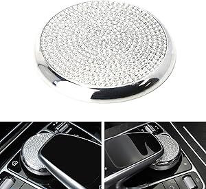 iJDMTOY Silver Chrome Bling Crystal D?cor Cover Compatible With Mercedes W205 C-Class X205 GLC-Class, W213 E-Class Multimedia Control Knob
