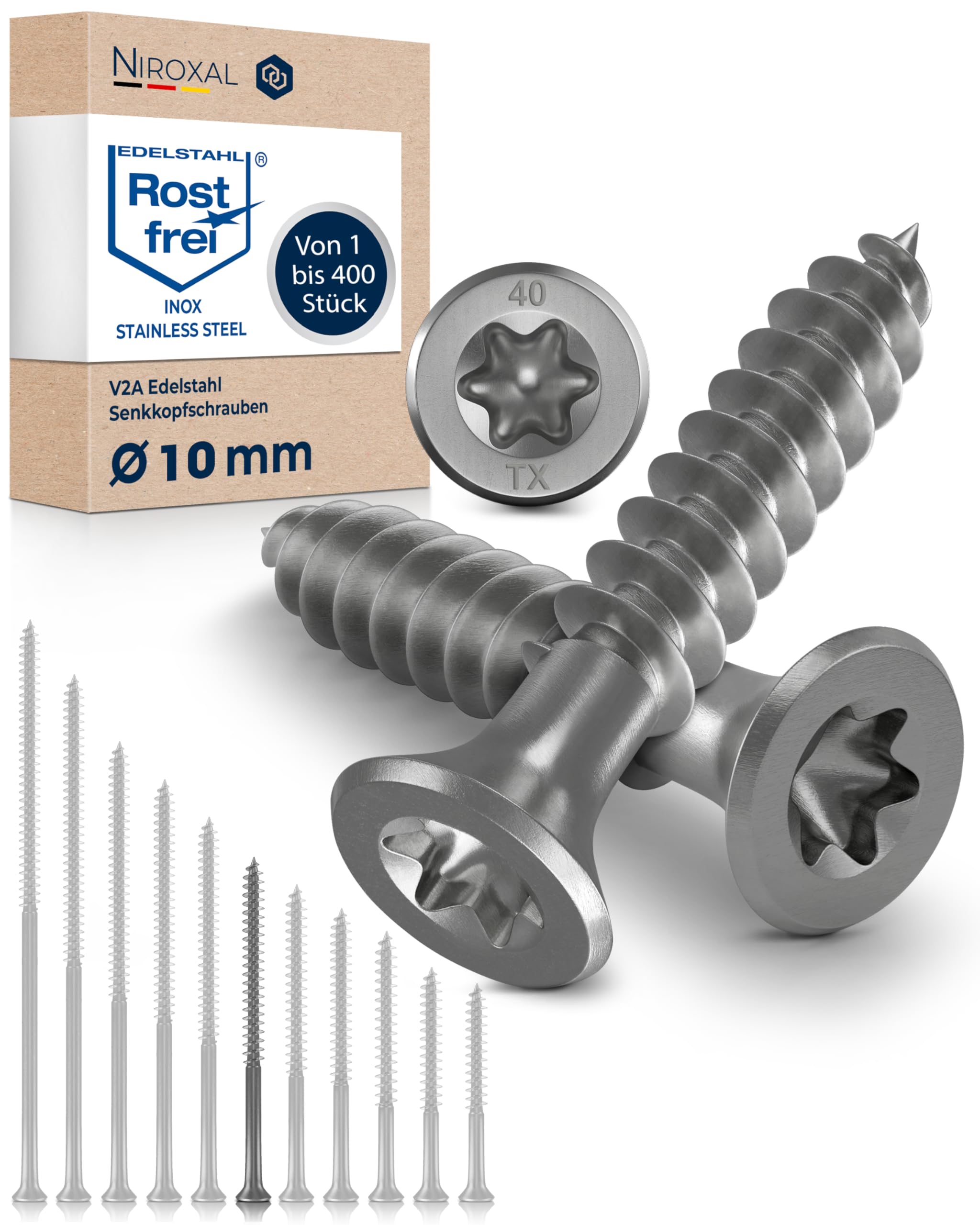 Wood Screws 10 x 160 mm TORX Countersunk Head Stainless Steel 304 Chipboard Screws Timber Screws Partial Thread Rustproof A2 25 Pack