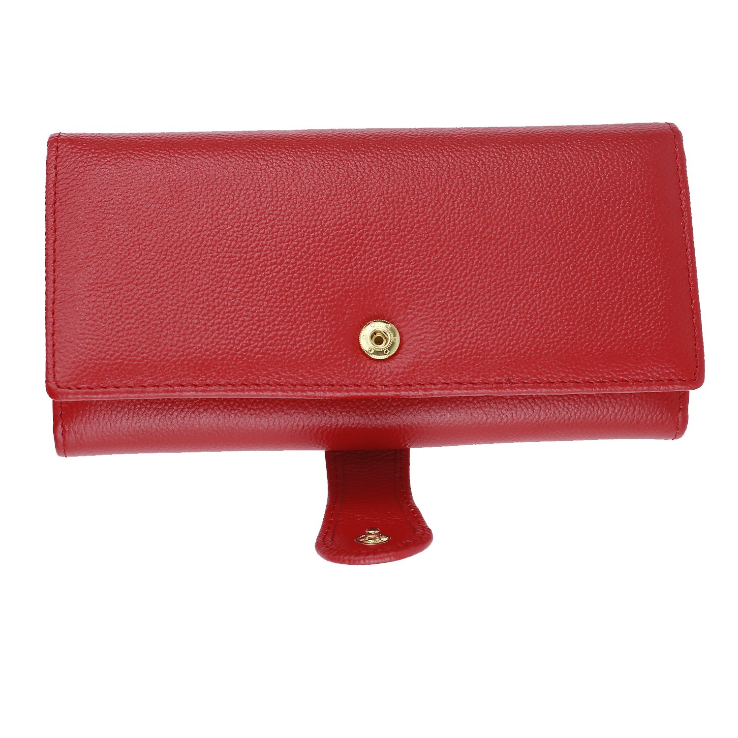 RFID Wallets for Women Leather Trifold Long Large Travel Clutch Purse with 10 Sleeves Red