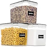 PANTRYSTAR Medium Food Storage Containers with Lids Airtight 3.6L /121.7Oz, for Flour, Sugar, Baking Supply, 3PCS BPA Free Plastic Canisters for Kitchen Pantry Organization