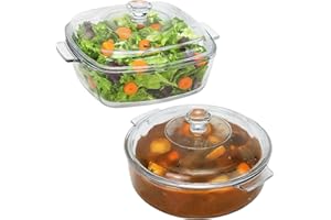 2 Pack Glass Casserole Dish with Lid and Handle Clear Lead-Free Covered Glass Baking Dish Casserole Cookware, Oven and Microw