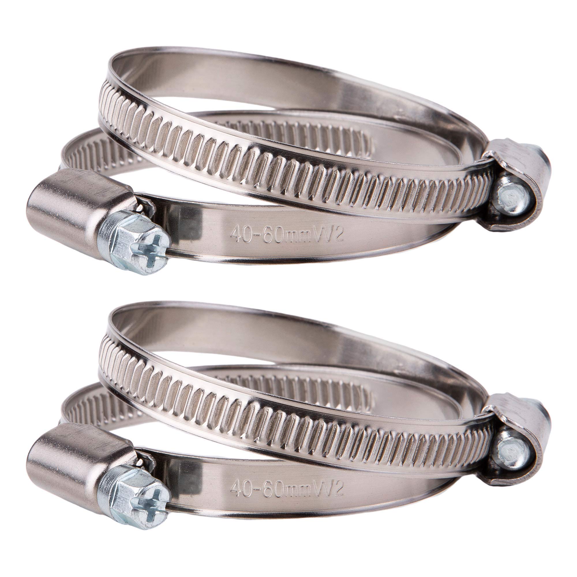 (Pack of 4 pcs) Stainless Steel Hose Clamp Adjustable Clamps Worm Gear Adjustable Ø 40-60 mm Hose Clamp (4)