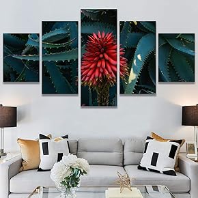 SIGNWIN 5 Panel Canvas Wall Art Red Fields...
