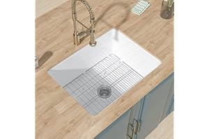 HOMLYLINK Undermount Kitchen Sink White 24 x 19 Inch,11" High Top Mount Small Fireclay Bar Sink Drop In Single Bowl, Dual Mount Heavy Duty Deep Basin, Pure White, for Kitchen,Island,Laundry,Outdoor