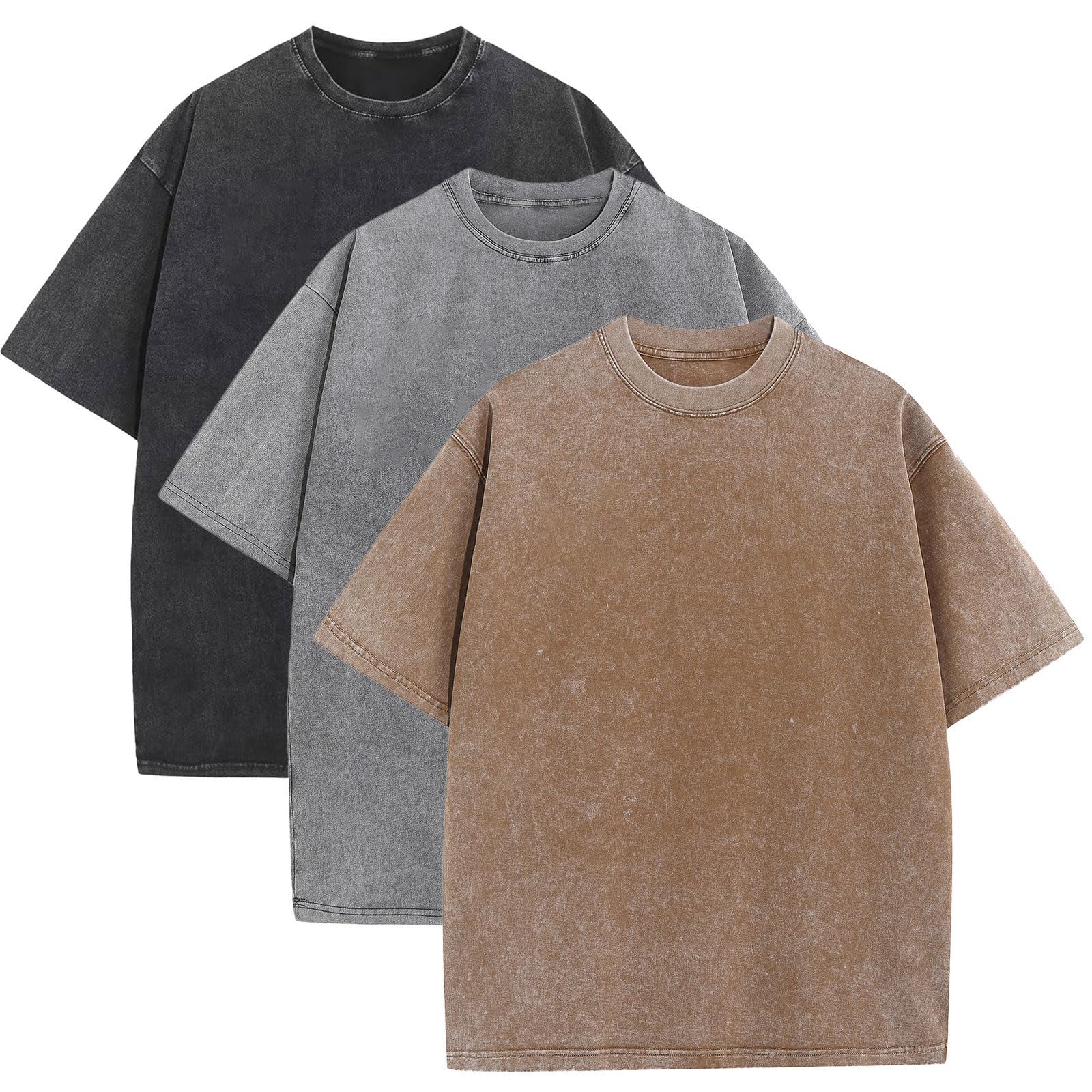Photo 1 of **ONLY ONE**3 Pack Men's Oversized Cotton T-Shirts Loose Fit Vintage Tee Short Sleeve Casual Tshirts Solid Tops(BKGYCF,M)