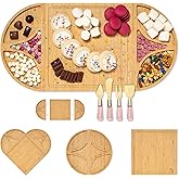Paris Hilton Charcuterie Board and Serving Set, Customizable and Magnetic Bamboo Board with Cheese Utensils, 7-Piece Set, Pink