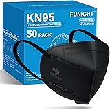 Funight KN95 Face Masks 50 Pack 5-Ply Breathable Filter Disposable Face Masks Black