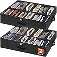 Lifewit Under Bed Shoe Storage Organizer 2 Pack(12 Shoes Cells), 4.3 Inches Profile Fabric Shoes Container Box with Clear Cov