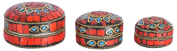 Greentouch Crafts Metal Sindoor Dibby Handicraft Gift Set (Set Of 3 )