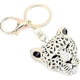 Leopard Keychain Charm, Gold Rhinestone Cheetah Head Bag Pendant, Decorative Purse Key Ring Chain, 5.1×5cm