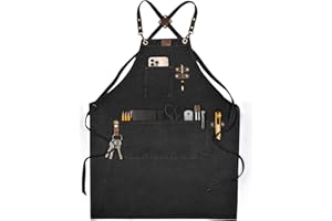 LEATHER VILLAGE Chef Aprons for Men Women with Large Pockets, Cotton Canvas Cross Back Adjustable Work Apron, Size M to XXL