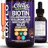 Liquid Biotin & Collagen Keratin Hyaluronic Acid Saw Palmetto Drops Vitamins for Hair Growth Support Silica Vitamin A C D Bamboo Turmeric Zinc Folate Magnesium Horsetail LuxFlo by Clean Nutra