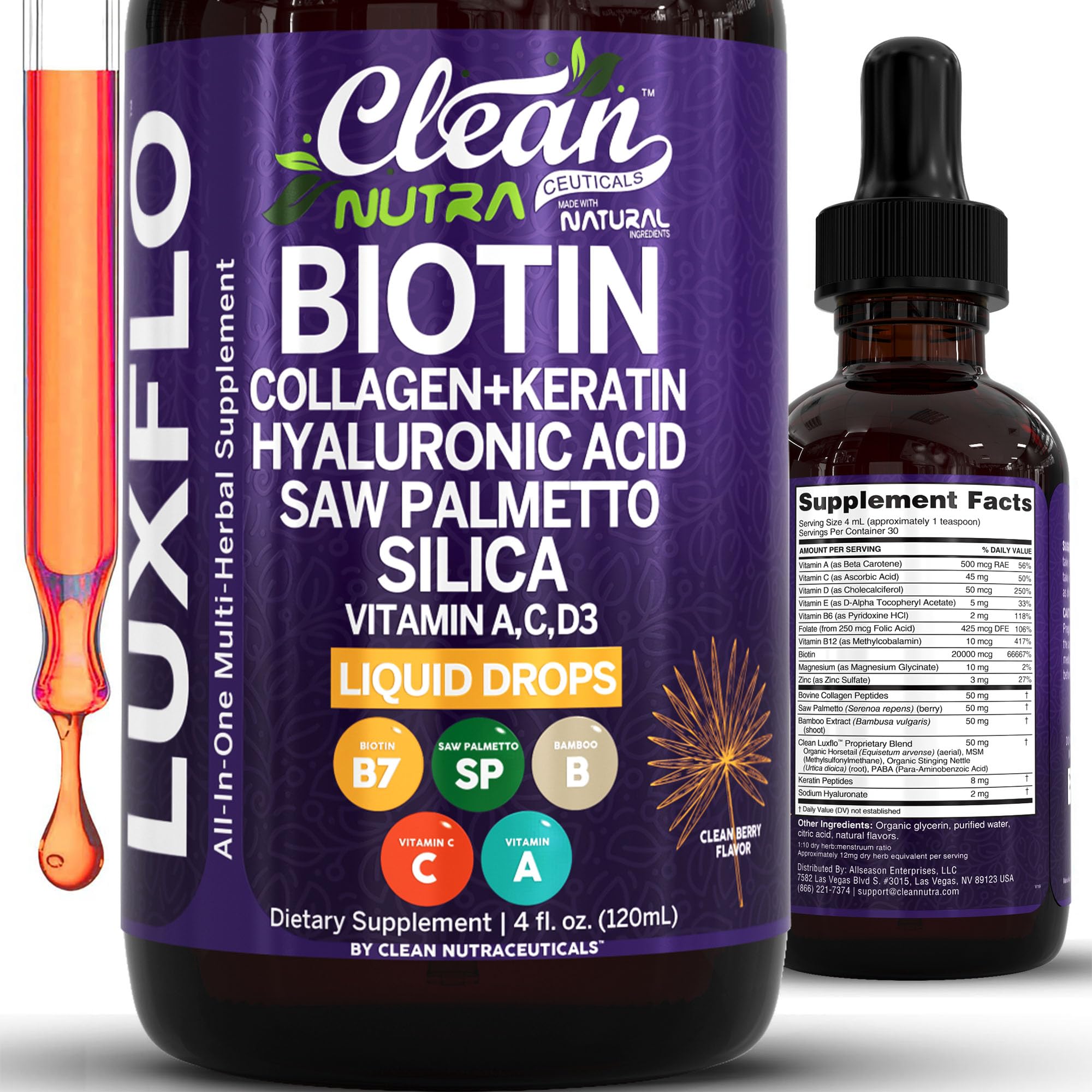 Biotin Collagen Keratin Hyaluronic Acid Saw Palmetto Liquid Drops