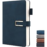 Hardcover Lined Notebook Journal for Women & Men,256 Pages 5.7 x 8.3 inches,A5 Ruled Notebooks Magnetic Closure Leather Journal,Daily for Work,Meeting,Travel,Writing,School and Note Taking (Blue)