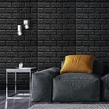Art3d 10 Sheets Black 3D Brick Wallpaper Peel and Stick 14.5 Sq Ft view 2