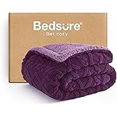 Bedsure Gentlesoft Sherpa Fleece Blanket Twin Size for Bed - Fluffy & Cozy Cable Jacquard Tufted for Women Gift, Thick and Warm Christmas Blanket for Winter, Purple, 60x80 Inches