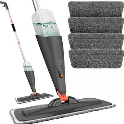 SwissPack Spray Mop for Floors with 4 Pads 600ml Refillable Bottle Grey