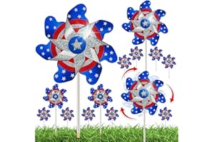 Fulasiteu 10pcs Fourth of July Pinwheels,4th of July Decorations American Flag Reflective Pinwheel, Garden Wind Spinners for Yard Patriotic Outdoor Decor, Memorial Day Independence Decorations