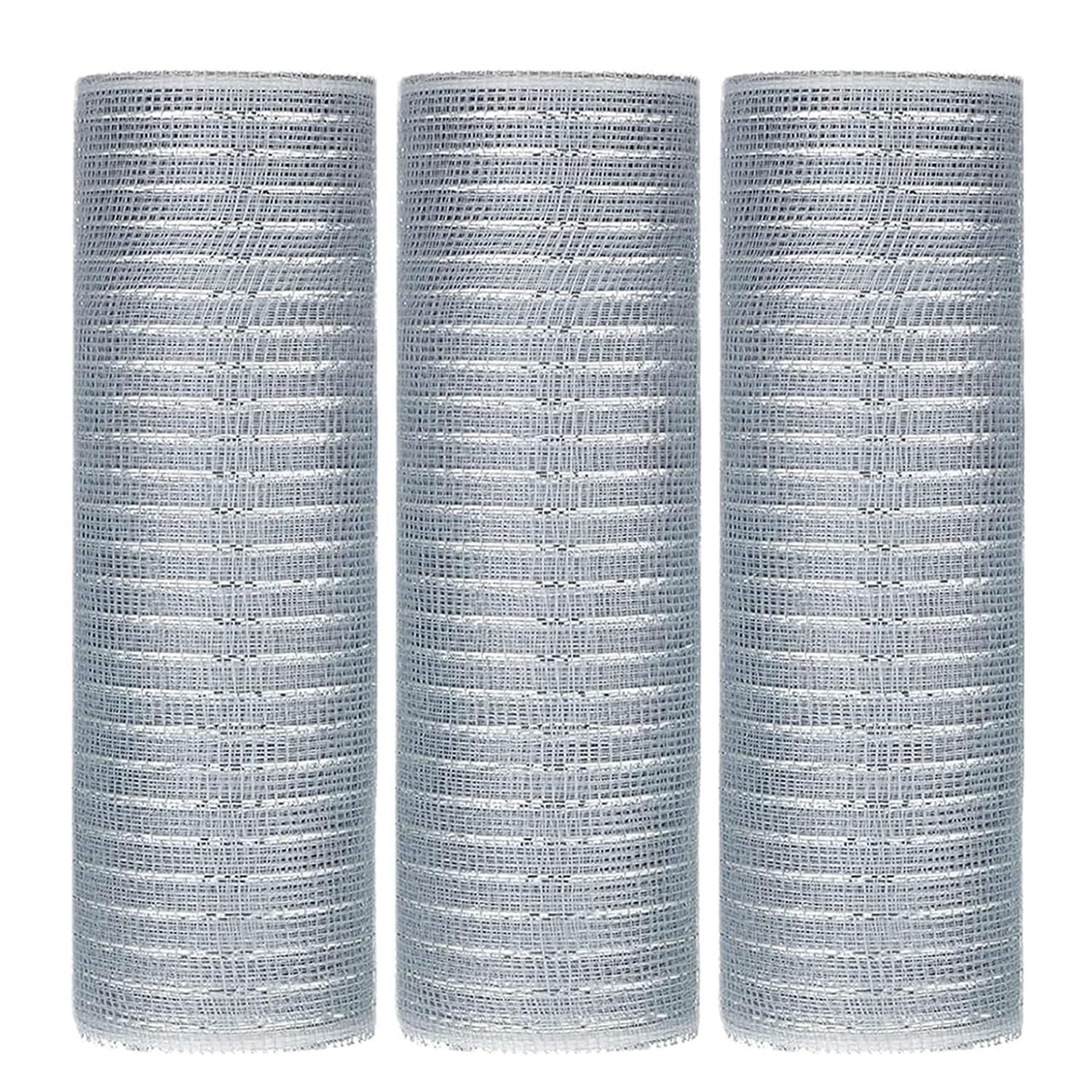JNAWA 3 Rolls Christmas Poly Mesh Ribbon Glitter Mesh Ribbon Wreath Making Ribbon with Metallic Foil for Christmas Holiday Crafts Bows Making Decoration (Silver)
