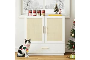 IRONCK Cat Litter Box Enclosure with Litter Drawer, Hidden Litter Box Cabinet Furniture with Scratching Board, Tall Cat Litter Furniture, Indoor Cat Houses, for Living Room Hallway, Bedroom, White
