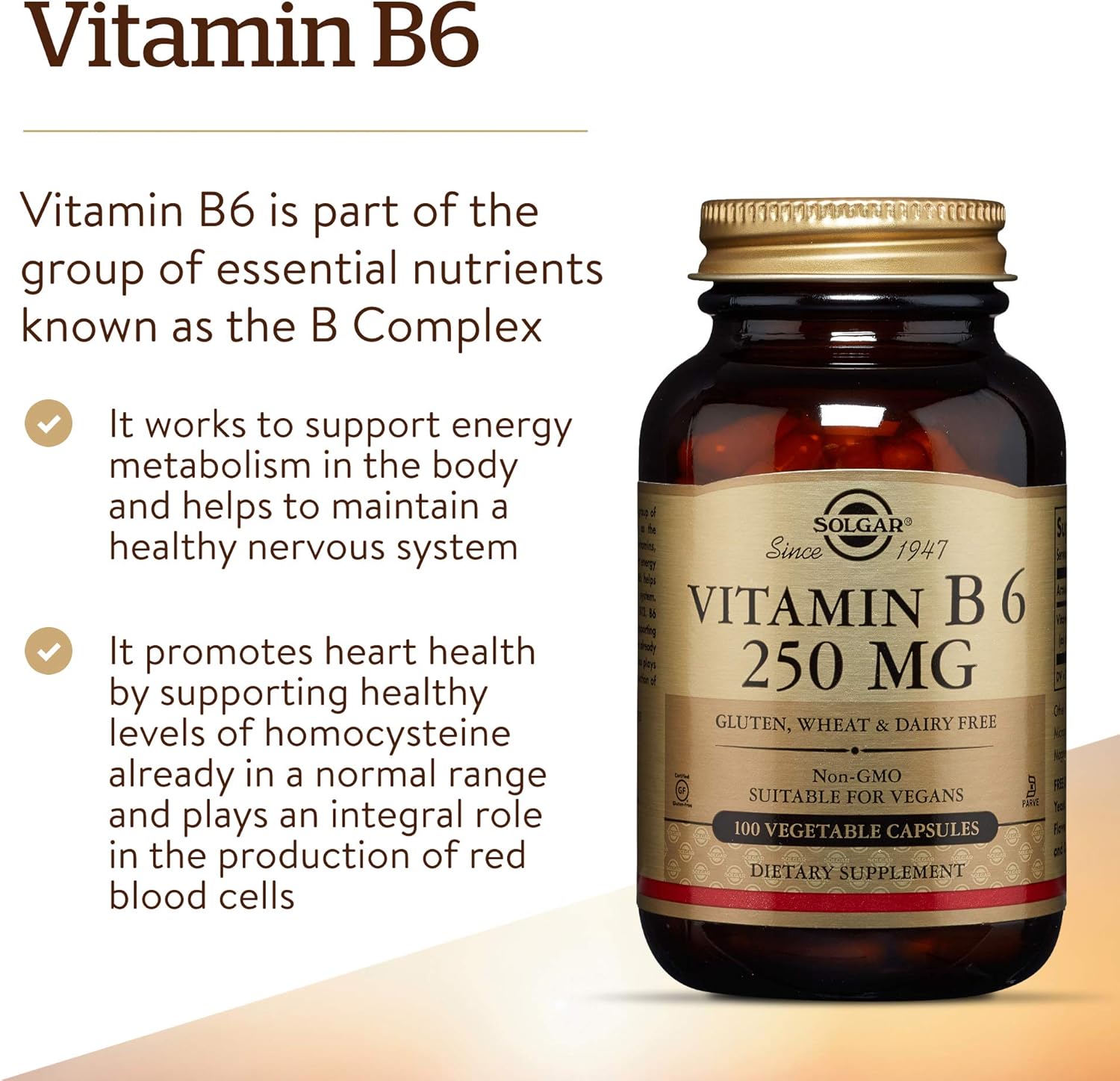Solgar – Vitamin B6, 250 mg, 100 Vegetable Capsules: Health & Personal Care