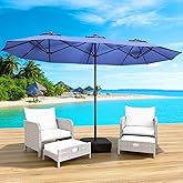 LEVELEVE 14FT Double-Sided Patio Umbrella with Base Included, Large Outdoor Rectangular Market Umbrella for Backyard, Poolside, Lawn & Garden,Blue