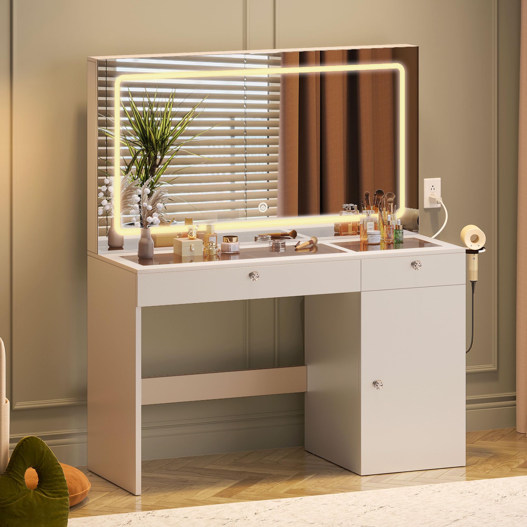 YITAHOME Large Vanity Desk with Mirror & Light, 5