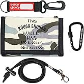 Rough Enough Kids Wallet for Boys Preppy Teens RFID Blocking with Black Lanyard Keychain Light Blue Camo Canvas