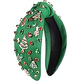 HZEYN Christmas Headbands for Women Christmas Tree Headband Jeweled Crystal Embellished Knotted Headband Winter Holiday Hair Accessories Gifts