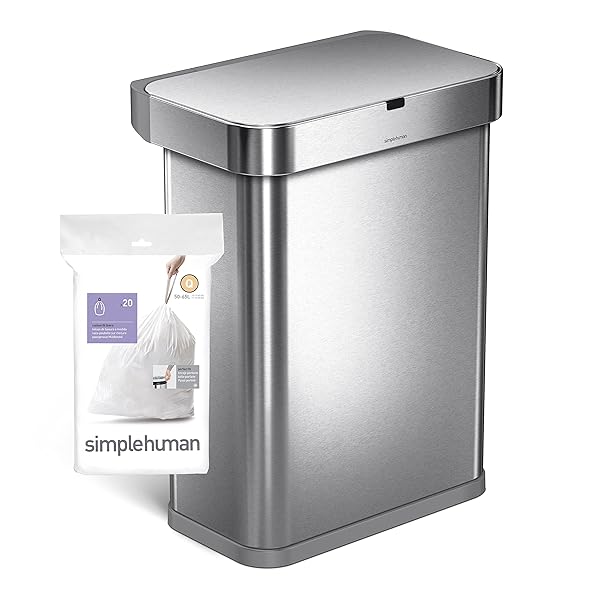 SIMPLEHUMAN CODE Q CUSTOM FIT DRAWSTRING TRASH BAGS IN DISPENSER PACKS, 20 COUNT, 50-65 LITER / 13.2-17.2 GALLON, WHITE