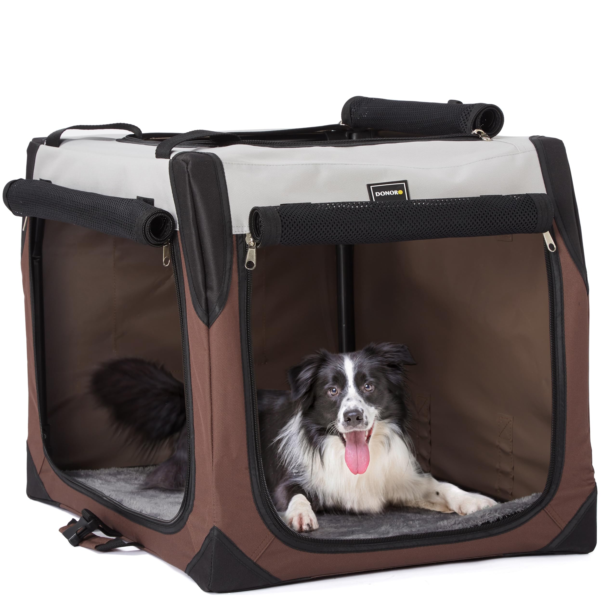 Image showcasing DONORO Dog Crates for Medium Dogs, Portable Collapsible Three Door Dog ...