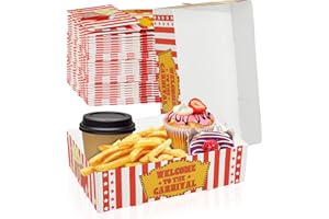 BACSBOO 30 Pcs Carnival Party Supplies 4 Corner Food Boxes Movie Night Snack Trays Paper Food Trays Circus Party Favors Disposable Food Holders for Nacho Theater Snack