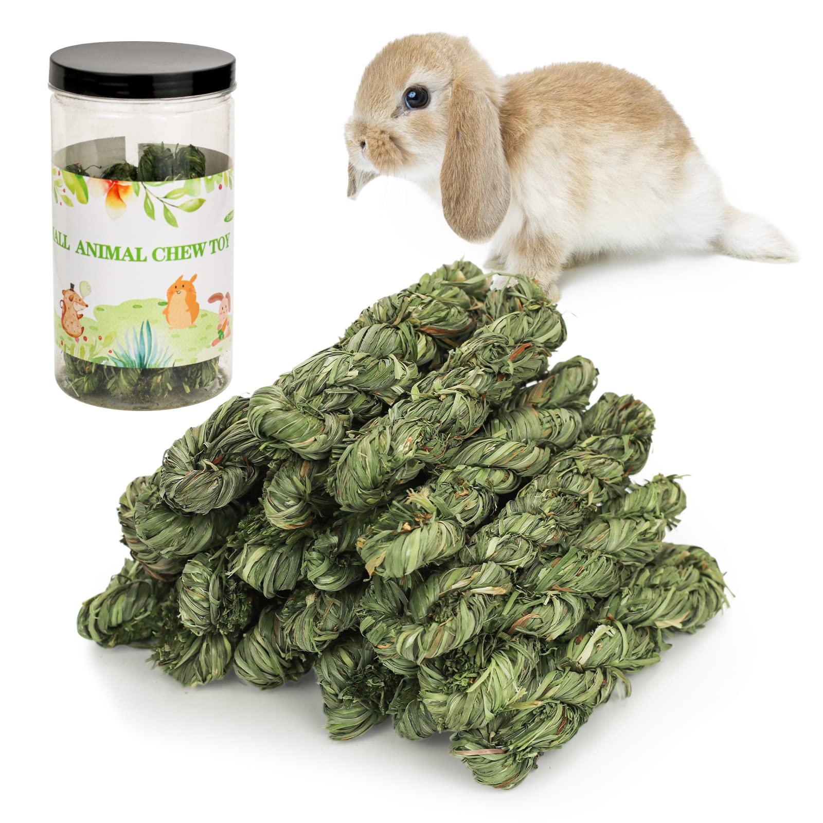 Natural Timothy Grass Chew Toys, Small Animal Treats for Chinchillas Hamsters Guinea Pig Dwarf Rabbit Gerbils, Teeth Grinding Molar Stick Pet Snacks