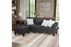 LONKWA Sectional Sofa Couches for Living Room - Dark Grey 3 Seat L Shaped Couch with Storage Ottoman, Modern Linen Convertible Sectionals Sofas with Reversible Chaise for Apartment, Office, Small Space