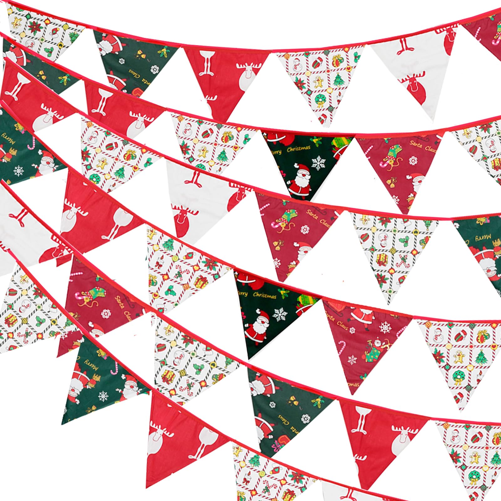 G2PLUS Fabric Christmas Bunting Banner, 10M Double Sided Christmas Bunting, 36PCS Reusable 17x19CM Vintage Cloth Shabby Chic Garland for Xmas Decoration