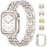 Anaiboho Metal Starlight Apple Watch Bands for women men, Double Chain iWatch Bands for 42mm(S11/10), Dressy Designer Strap with Soft TPU Case, Compatible with Apple Watch Series 11 10 (With Case)
