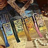 4 Pieces Metal Bookmarks with Tassel, Golden Hollow Bookmark Monet Oil Painting Theme Book Mark Bookmarks for Book Lovers Writers Readers Children Teens for Women Teen Adults