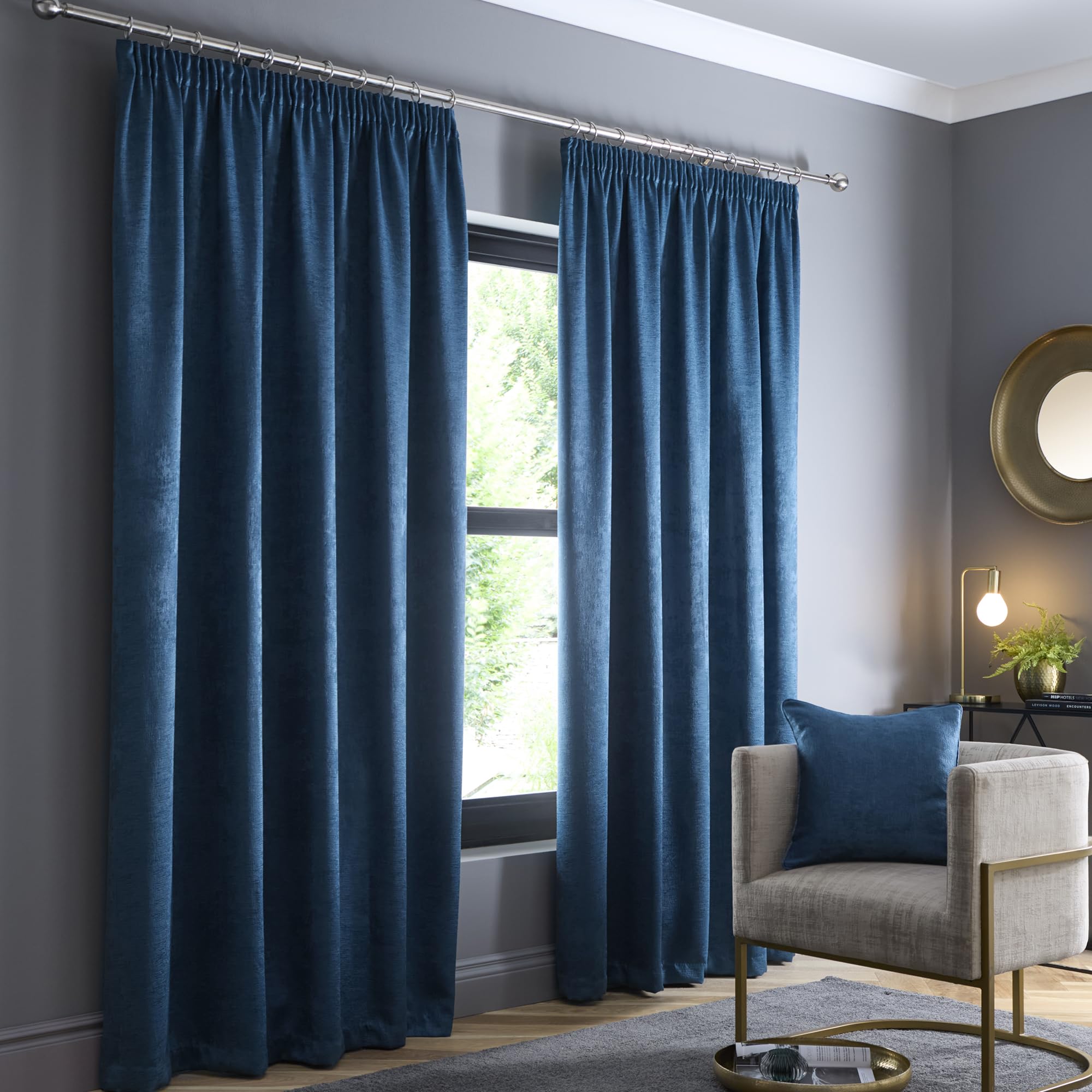 Fusion Teal Pencil Pleat Curtains W46 x L72 (117 x 183cm) – 2 Panels – 100% Cotton – Thermal & Soundproof Drapes – Plain Teal Curtains for Bedroom or Living Room — image 1